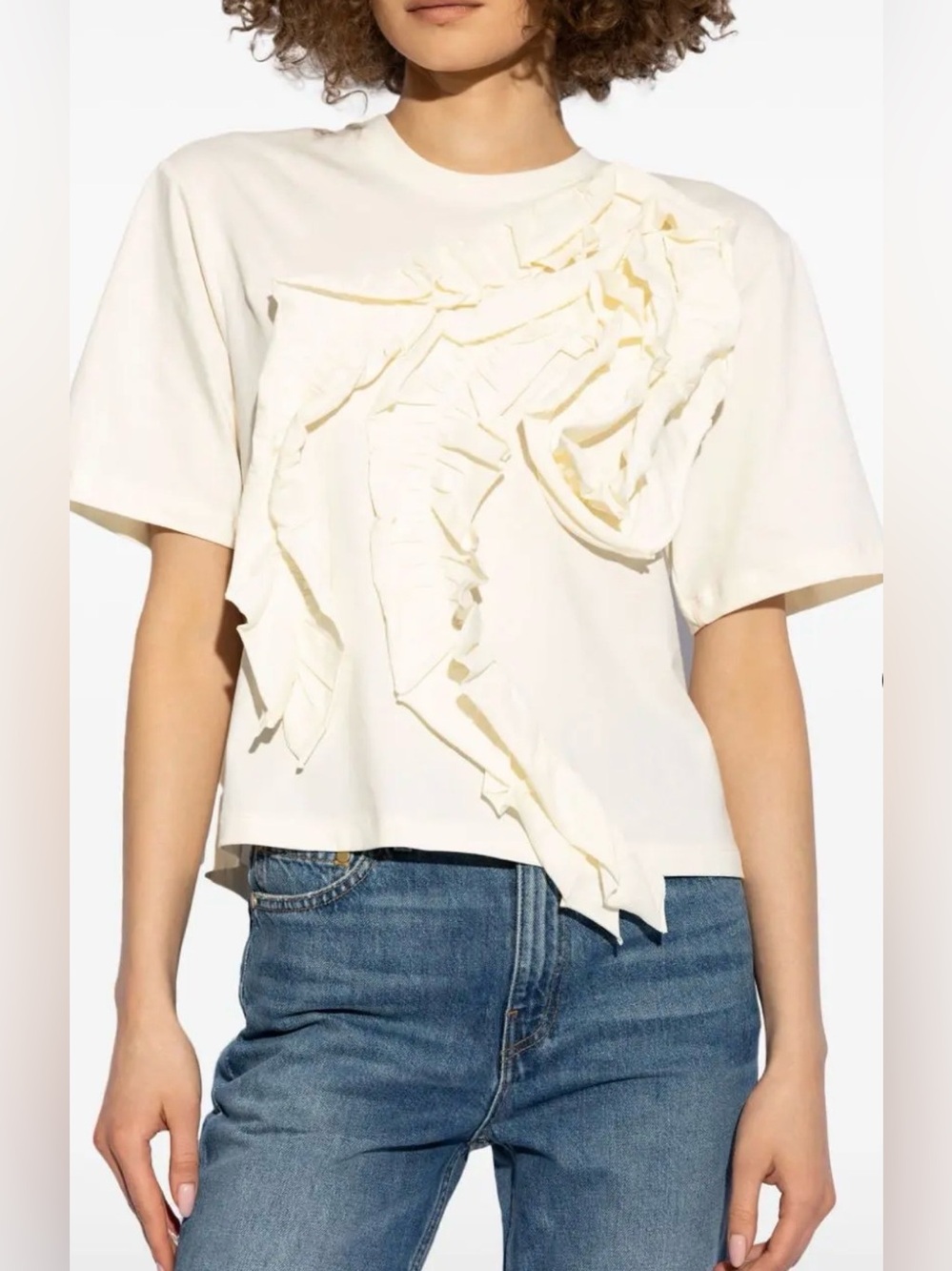 Ulla Johnson XL Aris Ruffle Shirt White Cream Cotton Rumi Short Sleeve NWT $305